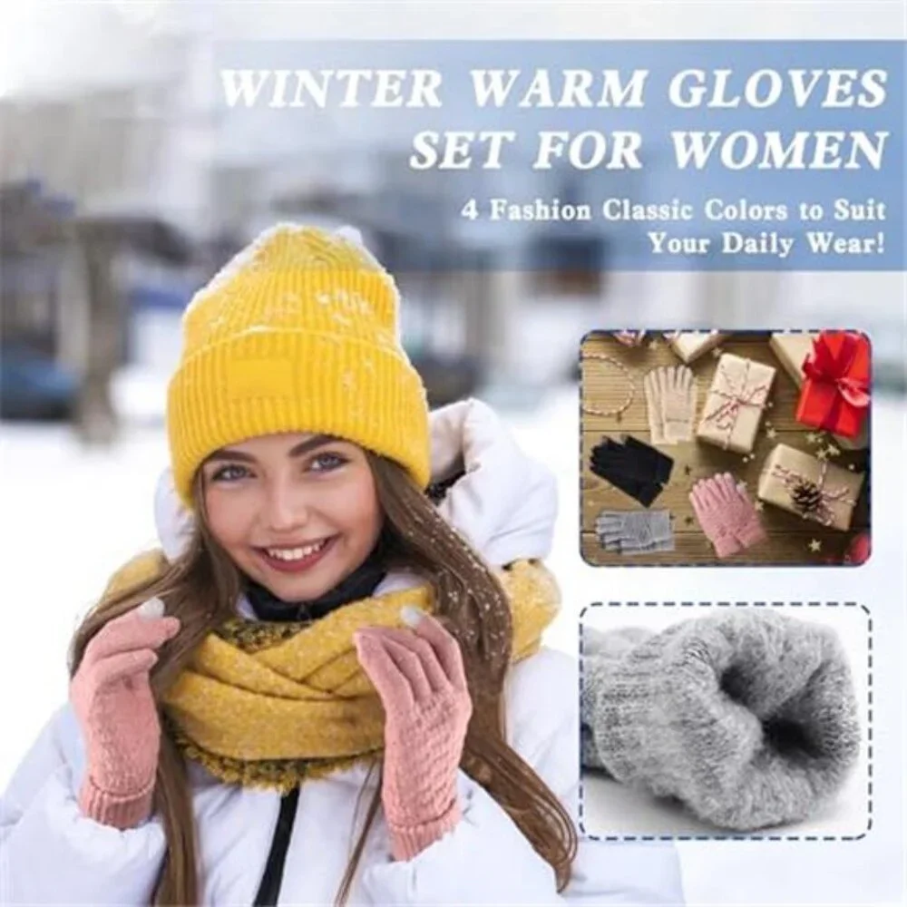 4 Pairs Winter Gloves Touchscreen Knit Mittens